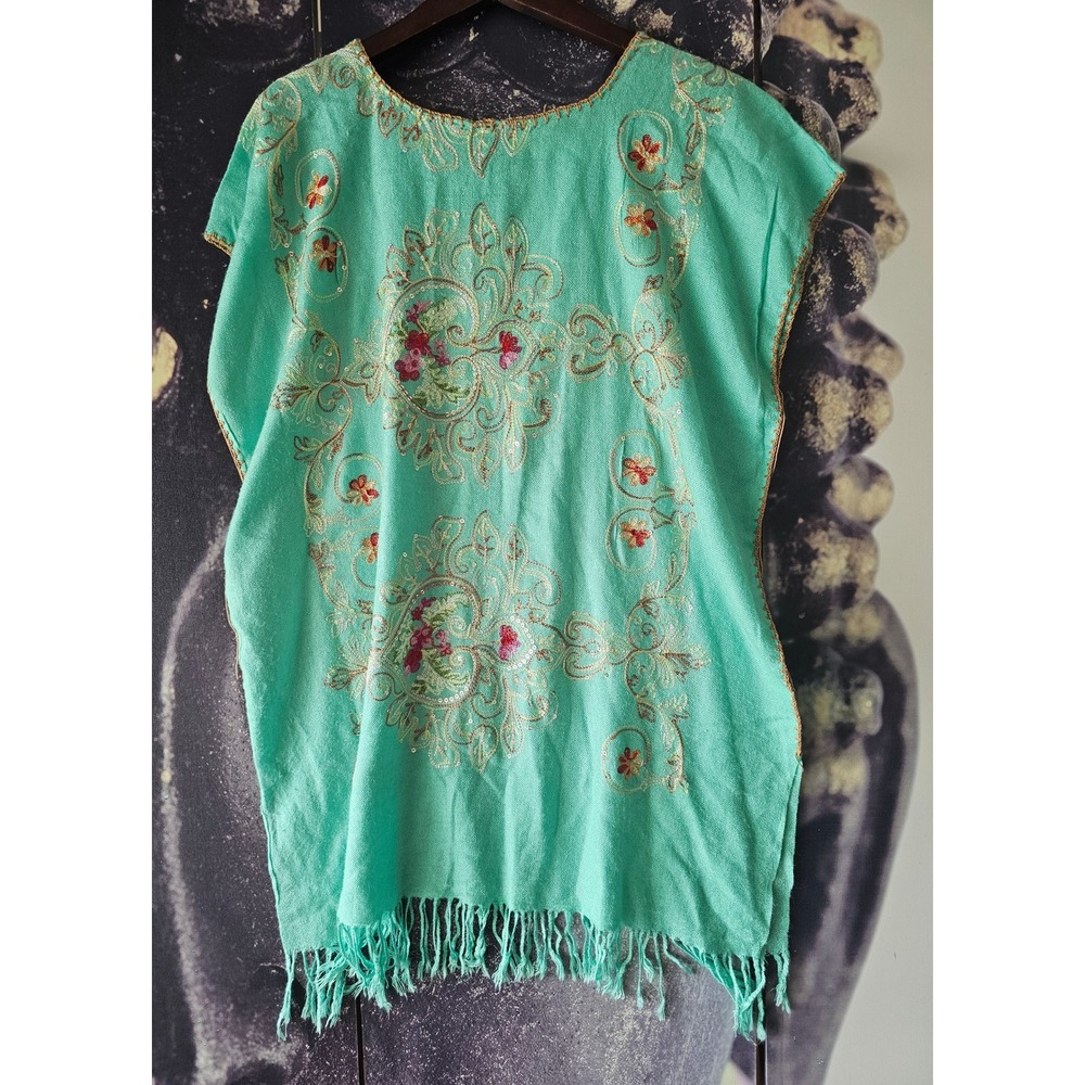 Boho Embroidered Fringe Festival Long Tunic Top Cover Up Dress One Size - Picture 6 of 7